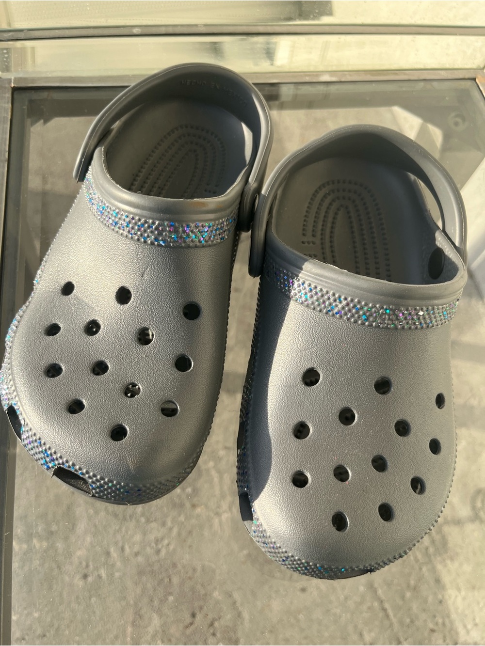 CROCS Kids Gray Clog with Iridescent Sparkle Trim
